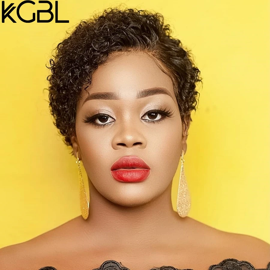 Кудрявые передние парики KGBL 4*4 из человеческих волос со шнуровкой 150% плотность 180%