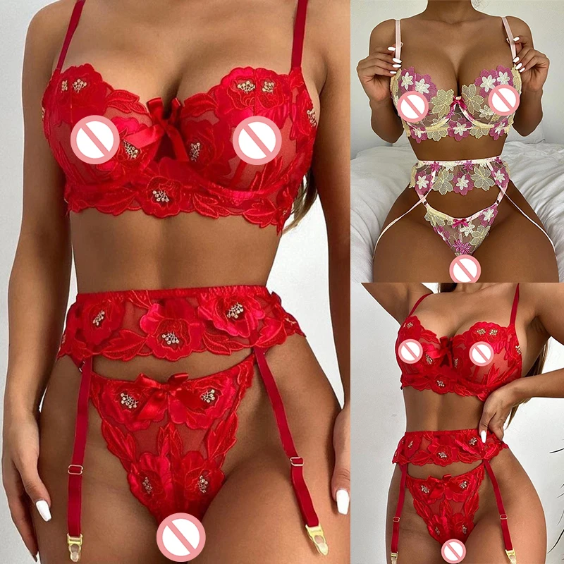 

Женский кружевной сексуальный комплект нижнего белья, прозрачная сетчатая эротическая комбинация, Женский комплект бикини, трусики, нижне...