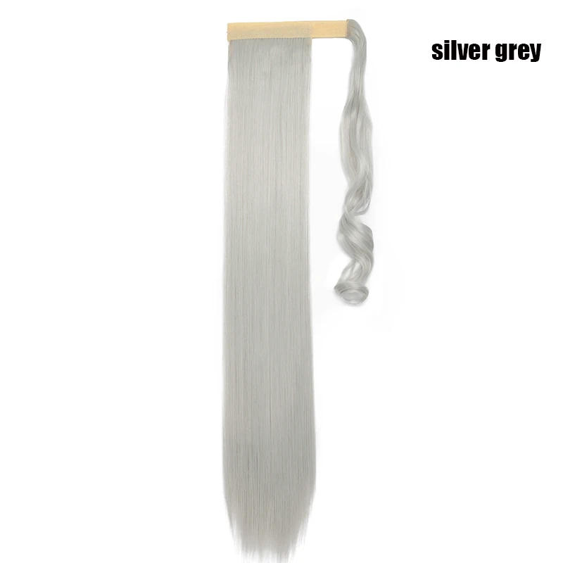 silver grey S-noilite 26 дюймов синтетический длинный прямой шнурок конский хвост клип в наращивание волос для женщин обернуть вокруг искусственный конский хвост шиньоны - Цвет: silver grey