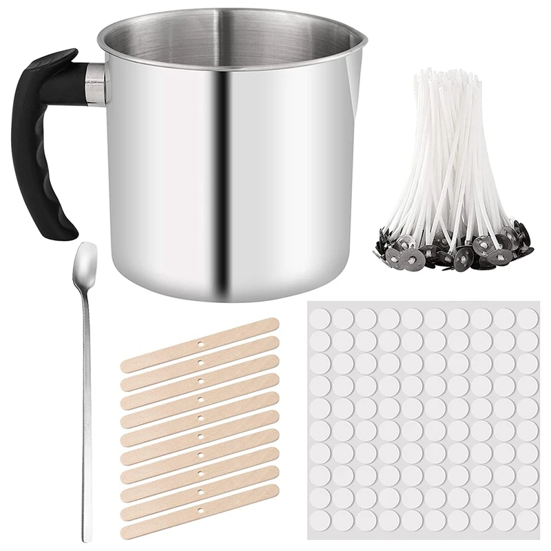 

Candle Making Pouring Pot Kit with Boiler Wax Melting Pot,Candle Wicks,Candle Wicks Sticker,Wooden Candle Wick Centering