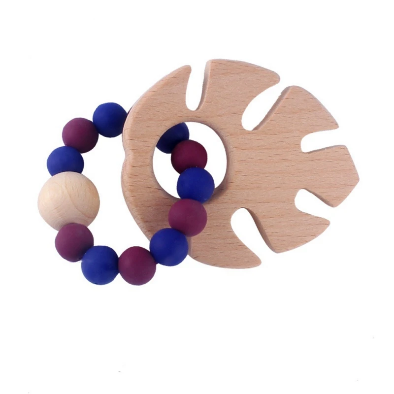

Baby Teething Silicone Teether Rattles Toy Nursing Bracelets Teether Chew Wooden Beads 3M w