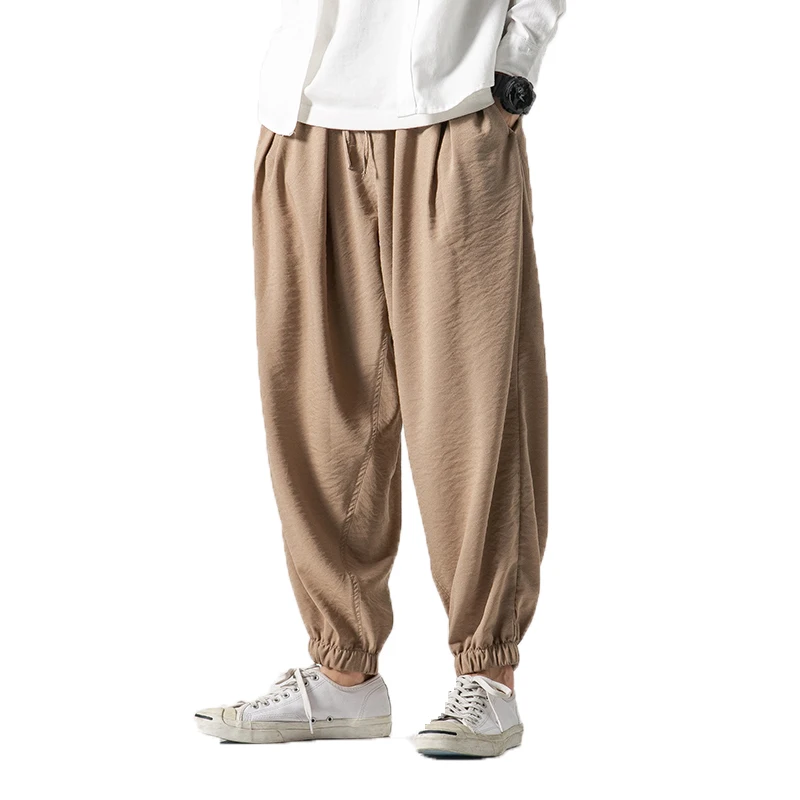 Брюки мужские льняные в стиле хип-хоп повседневные джоггеры до щиколотки брюки с