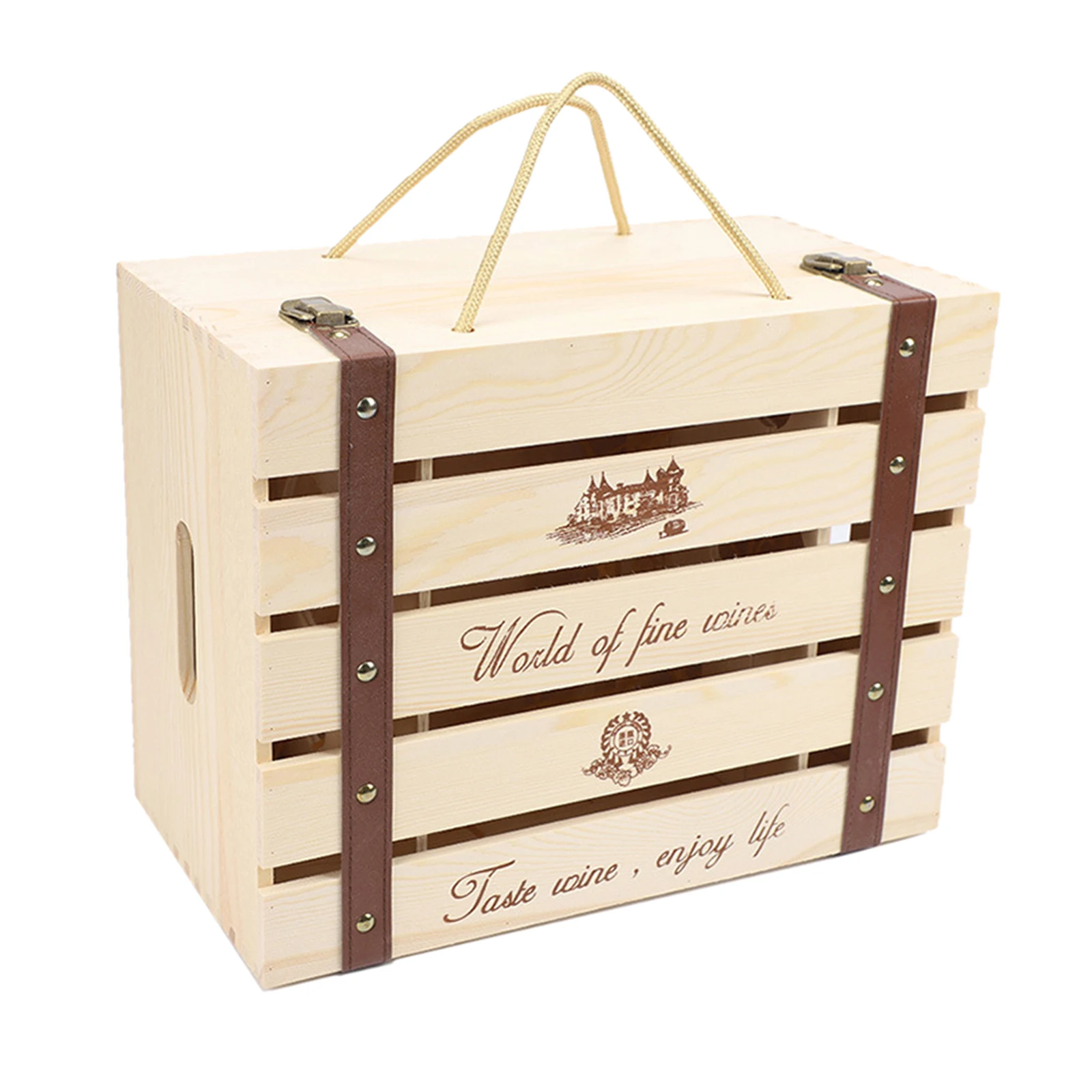 

Vintage Wooden Wine Box Gift Champagne Wine Carrier For 6 Bottles Craft