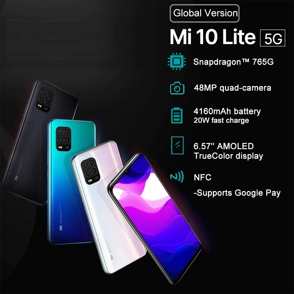 Глобальная версия Xiaomi Mi 10 Lite 5G мобильный телефон 6 Гб 64 Snapdragon 76 AI распознавания лиц