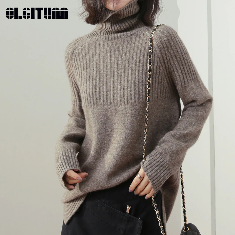 Женский кашемировый свитер Свободный пуловер в стиле ретро с высоким воротом