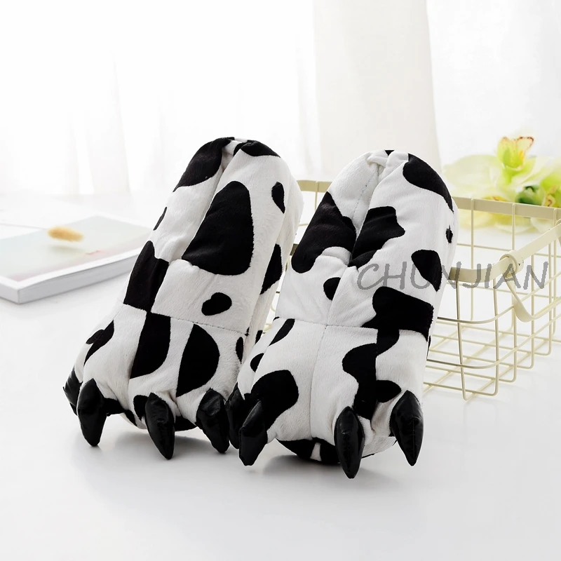 Funny Winter Spring Family Matching Shoes Thickening Antiskid Fluffy Kids Slippers Coral Fleece Dinosaur Claws Girl/boys | Детская