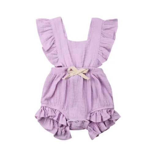 

2020 New Summer Newborn Baby Girl Solid Ruffle Bodysuit Jumpsuit Outfit Icing Cute Casual Clothes 0-24M