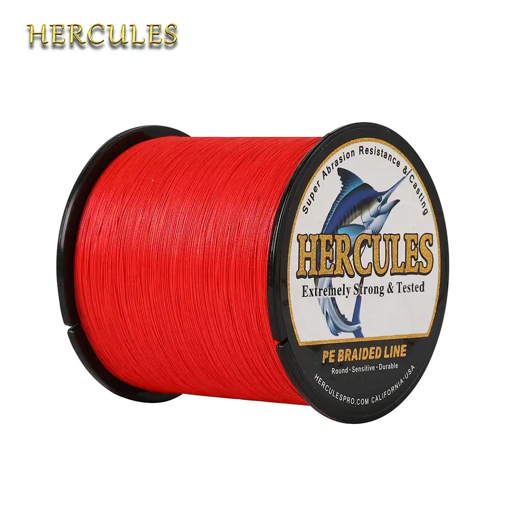 Hercules-cuerda trenzada para sedal de Pesca, multifilamento de 8 cables, 10-300LB, PE, 100M-2000M, accesorios duraderos para Pesca de carpa, Color Rojo