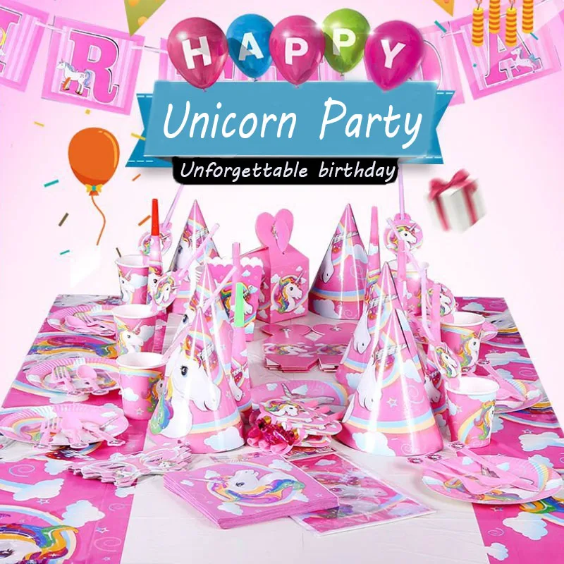 Единорог День рождения украшения одноразовая посуда Unicorni Декор поставки