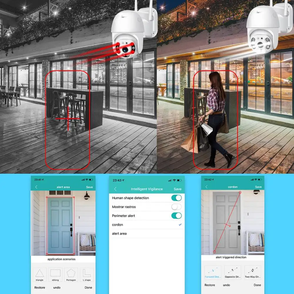Хранение-движение ИК-светильник Ai Wifi Аудио-Безопасность цветное облако 1080p Ptz