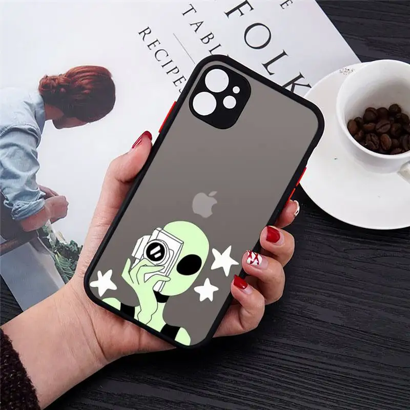 

Cute cartoon Alien space universe Phone Cases matte transparent For iphone 7 8 11 12 plus mini x xs xr pro max cover