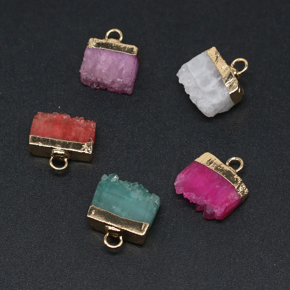 

Natural Stone Druzy Pendants White Red Gold plated Druzy Crystal Charms for Women Jewelry Making Necklace Gifts DIY