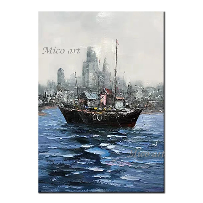 

New Design Boat Ship Art 100% Hand Painted Seascape Oil Painting Living Room Wall Decor Art Decorative Paintings Without Frame