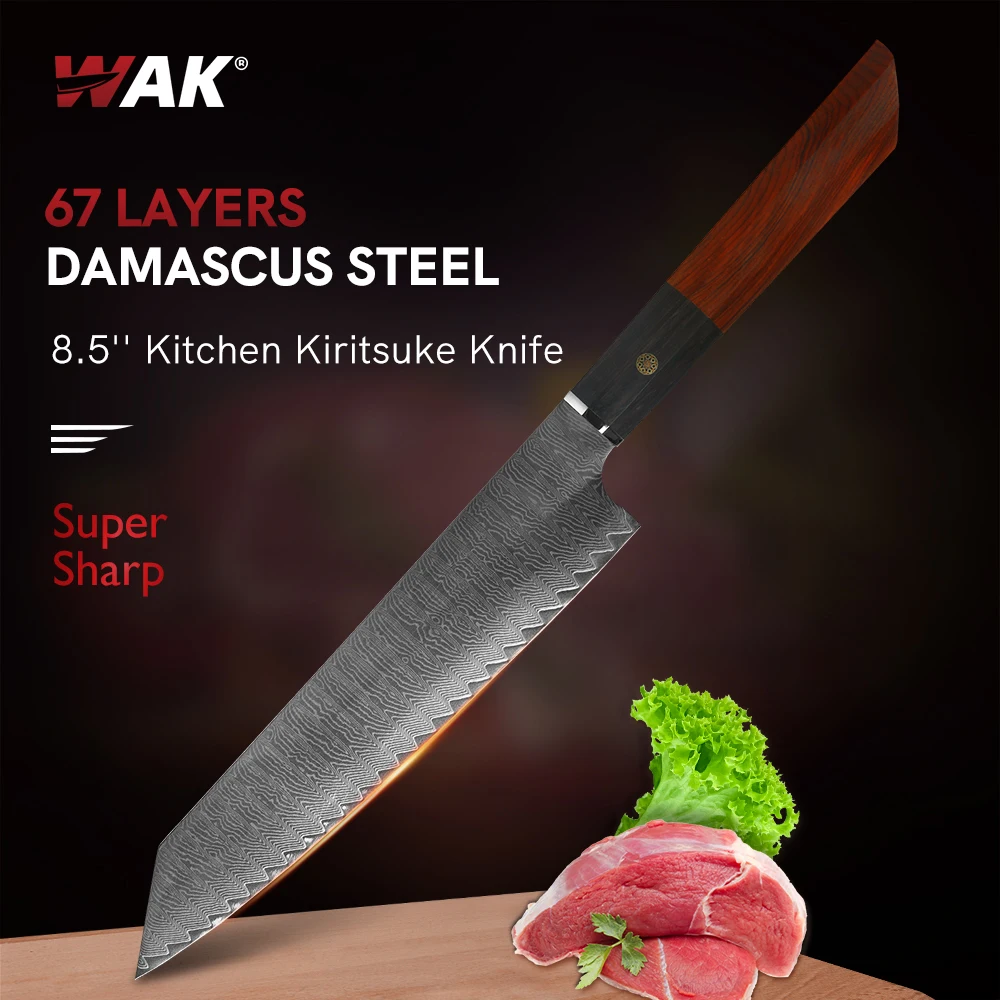 WAK-cuchillos de cocina de acero damasco de 67 capas, cuchillo Kiritsuke afilado de 8,5 pulgadas con mango de madera Pakka Premium, cuchillo Kiristue de cocina