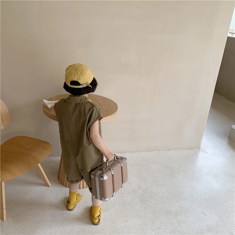 

MILANCEl 2021 Summer New Kids Clothes Solid Cotton Overalls Korean Loose Girls Outfits Short Sleeve Casual Outwears
