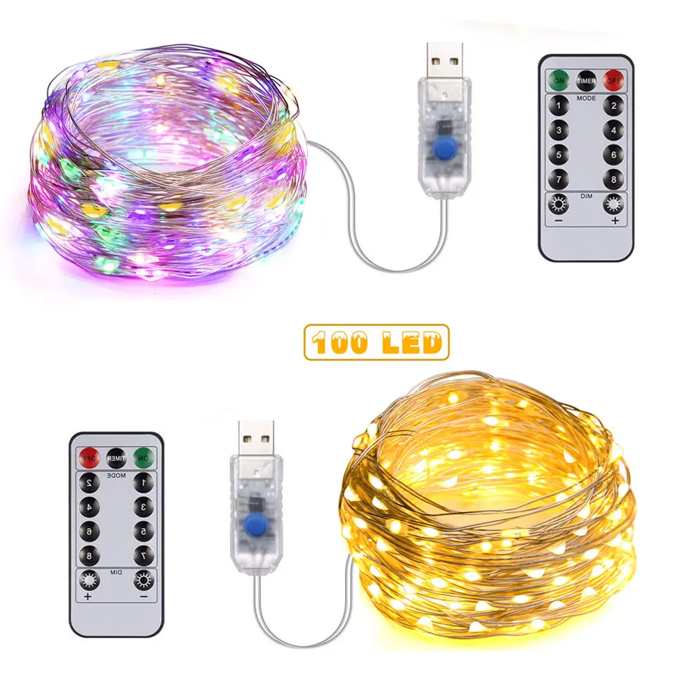 

100 LED 10m Fairy String Lights 5V USB Starry Light Waterproof Copper Silver Wire Decorative String Lights with Remote Control