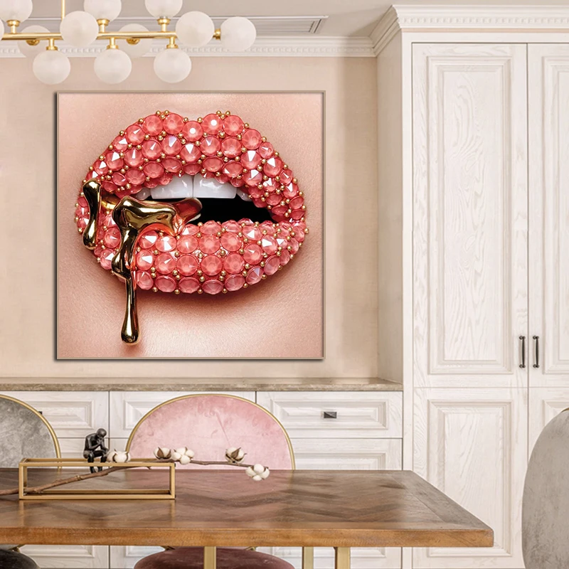 

Sexy Beauty Lips with Diamonds Paintings National Flag Motorcycle Lipstick Bee Print Women Canvas Wall Art Picture Bedroom Decor