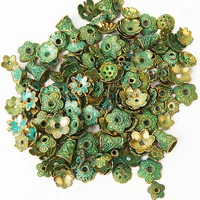about mixed style 150pcs antique green gold end bead caps for jewelry making 4 15mm women necklace bracelet diy accessories