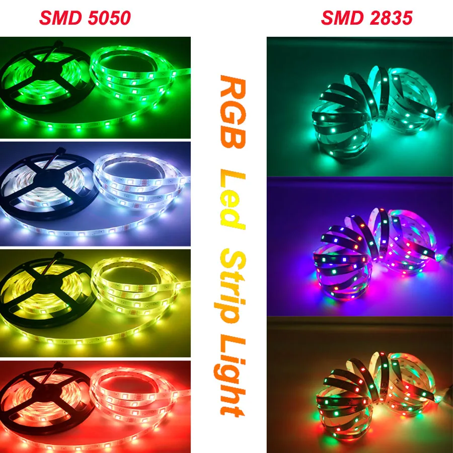 Светодиодная лента DC12V RGB лента Диодная неоновая лента tira fita светодиоды 2835 5050 5 м, 10 м водонепроницаемая гибкая световая гирлянда с адаптером