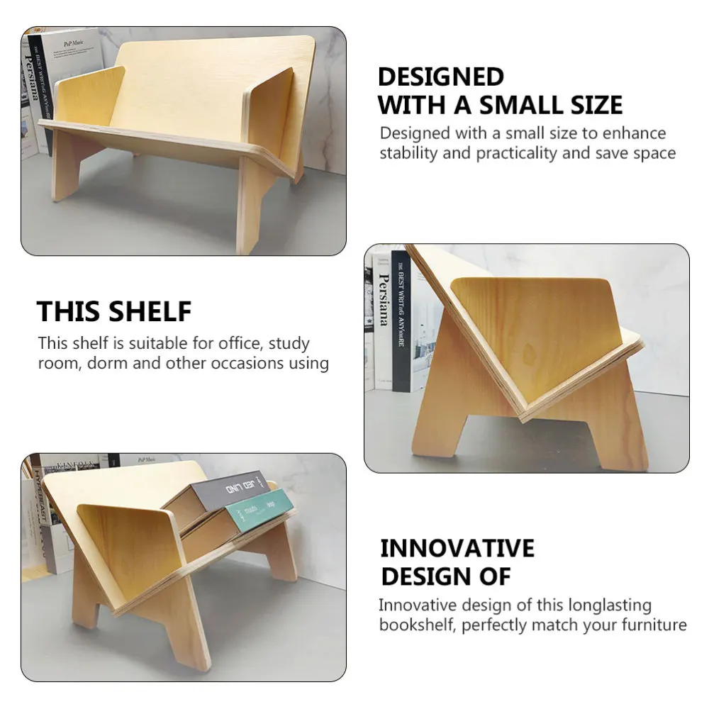 

1PC Mini Assembled Bookrack Simple Desktop Bookshelf Simple Rack (Log Color)