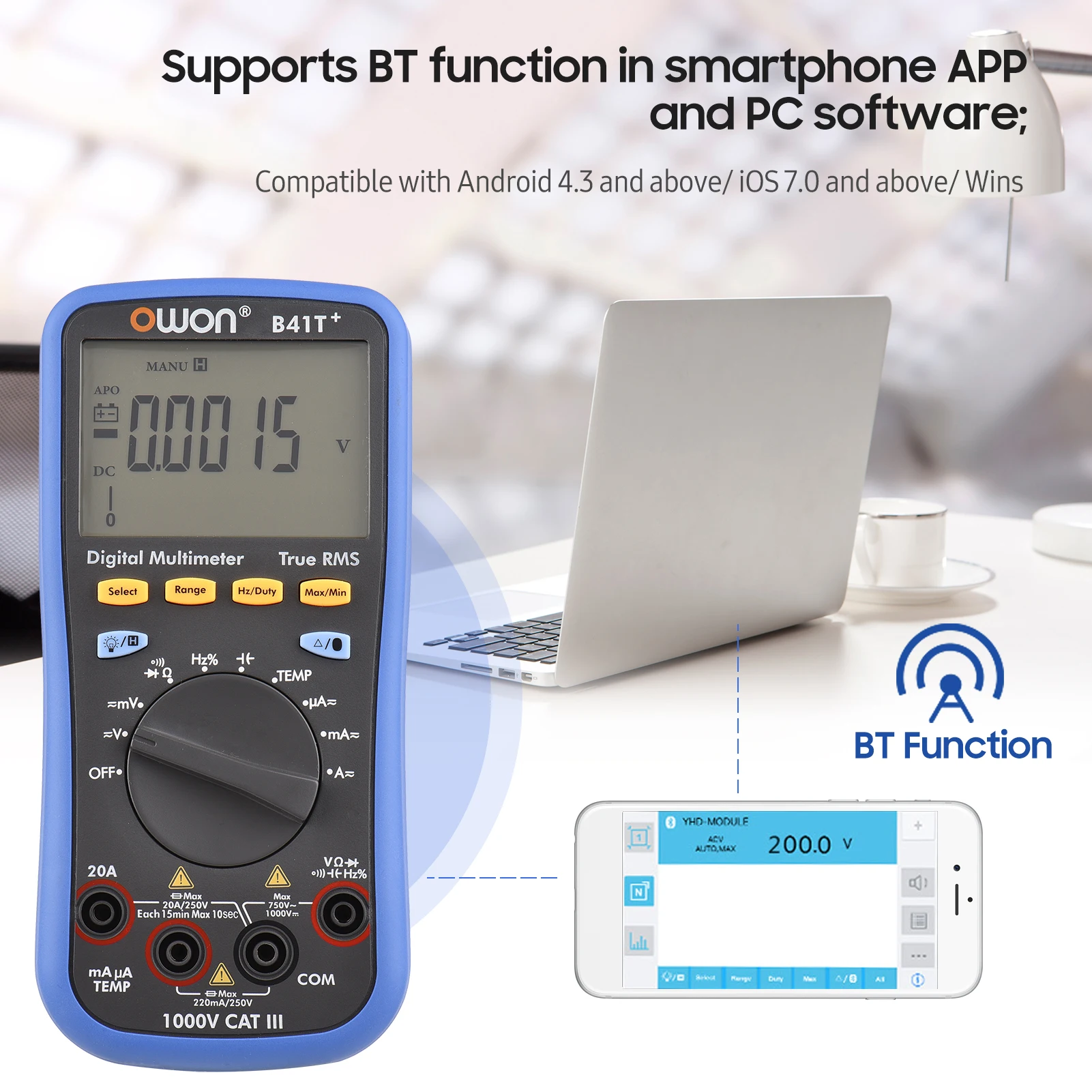 Фото Цифровой BT мультиметр OWON B41T + с автономной записью 22000 отсчетов истинное Цифровой BT мультиметр OWON B41T + с автономной записью 22000 отсчетов истинное