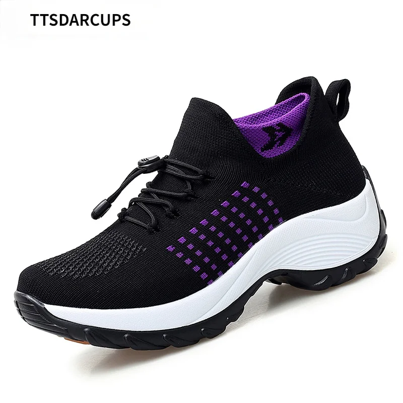 

2020 Autumn Women Flat Platform Sneakers for Women Breathable Mesh Sneakers Shoes Spring Ladies Laces Sock Sneakers
