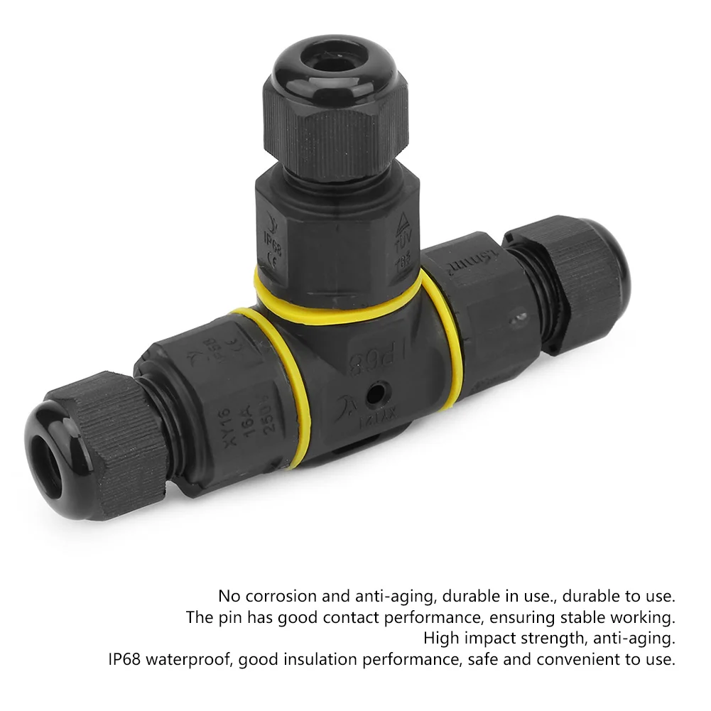 Водонепроницаемый Т образный Кабельный соединитель IP68 3 контактный