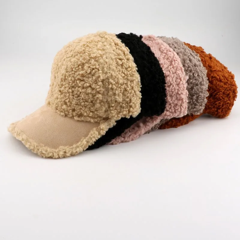 Модная женская бейсболка из нейлона с овечьей шерстью однотонные осенне-зимние