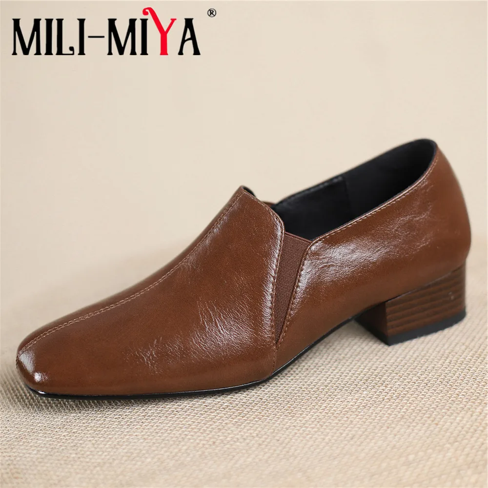 

MILI-MIYA Concise Design Women Cow Leather Pumps Plus Size 34-43 Slip On Round Toe New Arrival Spring Autumn Shoes Handmade