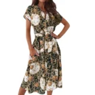 Женское Повседневное платье с цветочным принтом, свободная юбка до колен с V-образным вырезом и короткими рукавами, золотистогоперсиковогорозового цвета, для лета