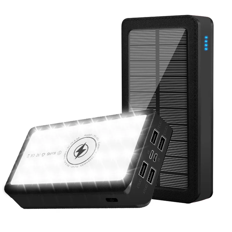 

30000mAh Solar Wireless Power Bank Portable Fast Charger 4USB LED Light Powerbank External Battery Poverbank 30000 mAh for Phone