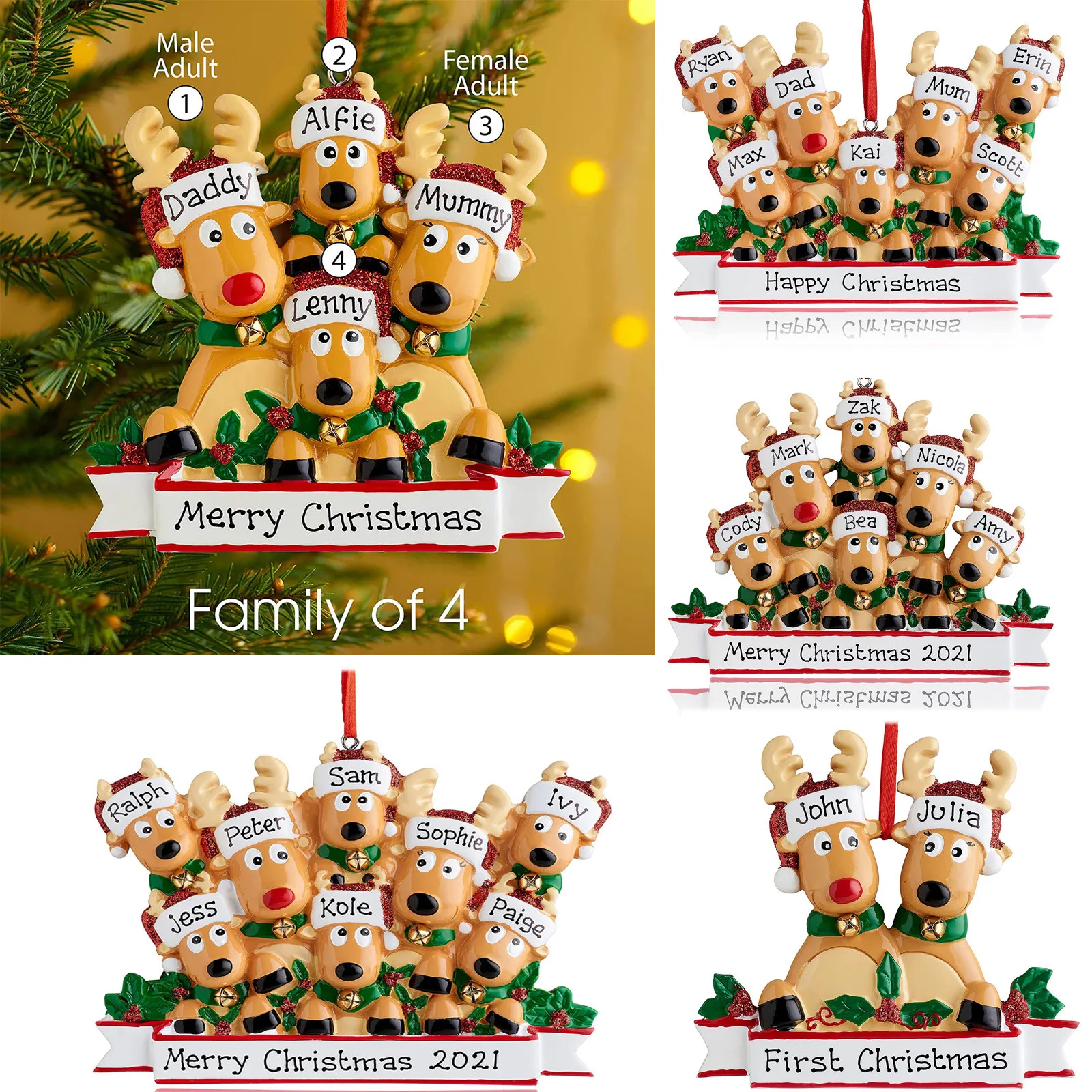 

Christmas Elk pendant Personalised Family Xmas Tree Bauble Decoration Ornament Elk Deer New Year Christmas Holiday Decorations