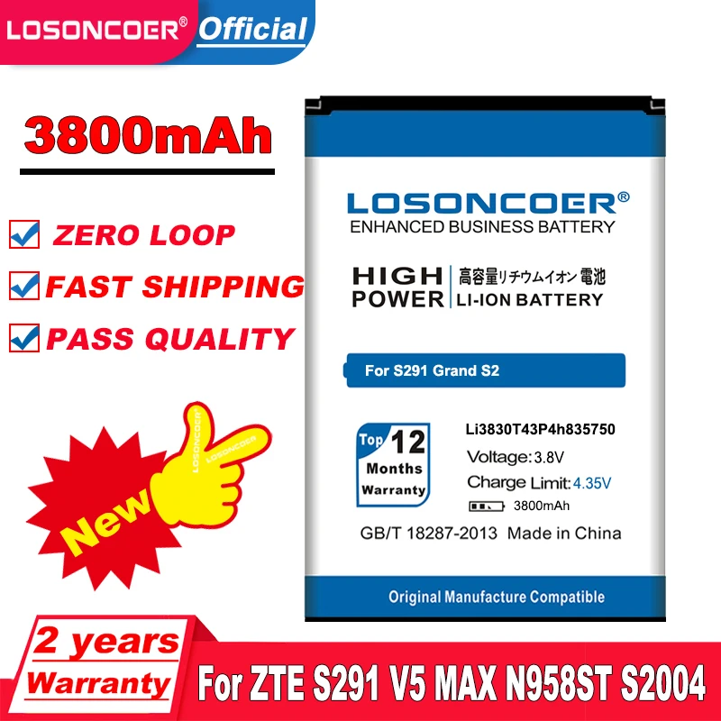 LOSONCOER 3800mAh Li3830T43P4h835750 Battery For ZTE S291 V5 MAX N958ST S2004 Grand S2 | Mobile Phone Batteries