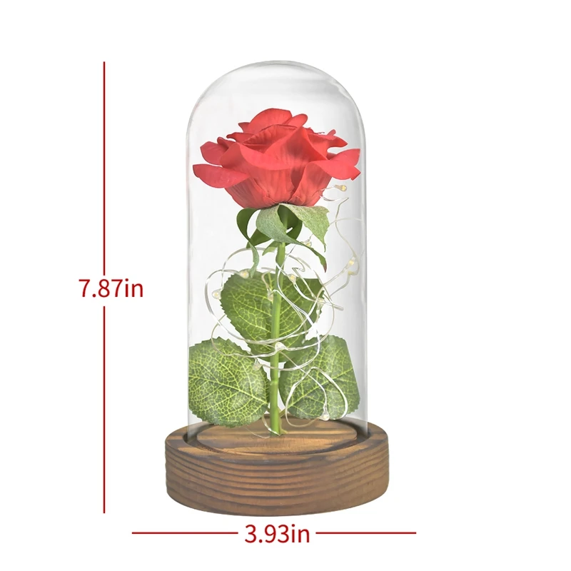 

Eternal Rose Flower in Glass Dome with LED Light Wooden Base Valentine Christmas Gifts for Women