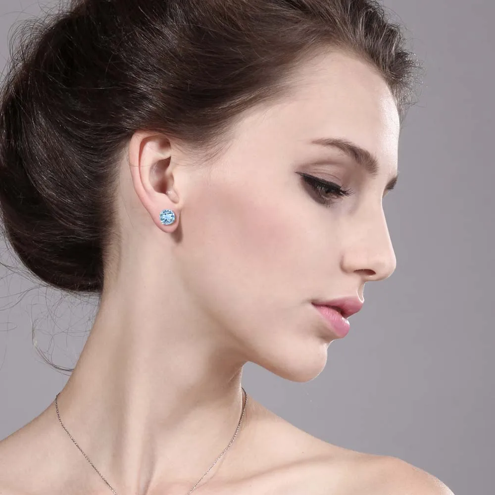 GemStoneKing 2 39 Ct круглые 6 мм Небесно Голубой топаз классические серьги гвоздики для
