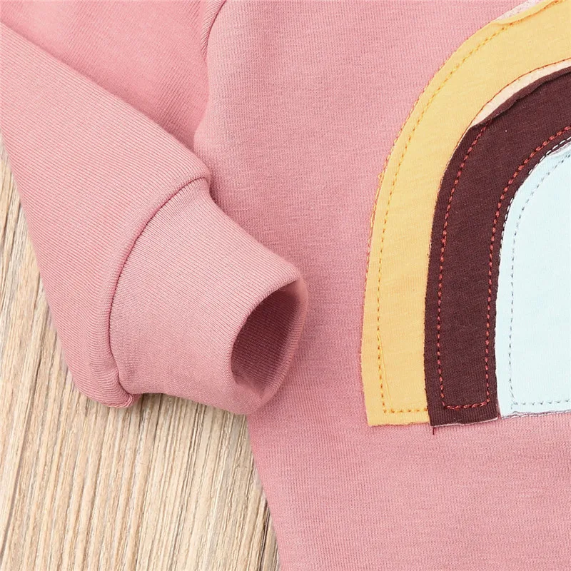 Toddler 2pcs Newborn Infant Baby Girl Clothes Long Sleeve Hoodie Tops Ruffle Leggings Pants Set Rainbow Fall Winter Outfits 0-3Y