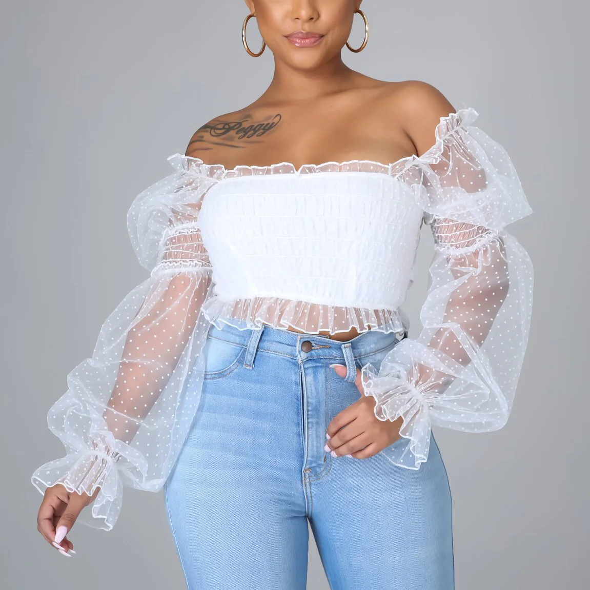 

Sexy Transparent Blouse For Womens Off the Shoulder Full Sleeve Skinny Backless Solid Elegant Fashion Tops Blouse 2021 Summer