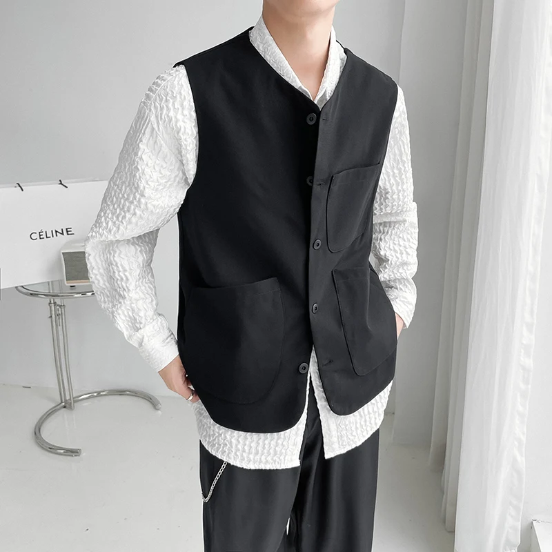 

Мужской повседневный жилет, весенне-осеннее однобортное Свободное пальто со множеством карманов, модный большой Топ Без Рукавов на осень