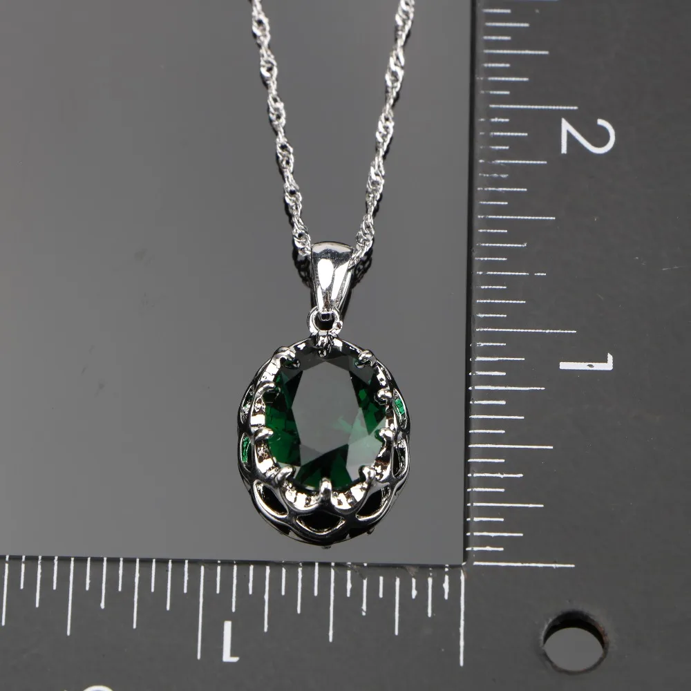 Женский Свадебный Комплект украшений из серебра 925 пробы с зеленым цирконием