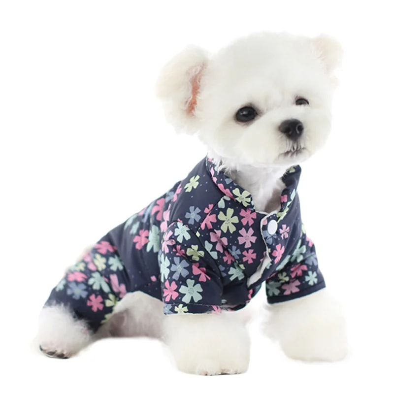 Зимнее пальто для домашних питомцев женская одежда пижама щенков с цветочным
