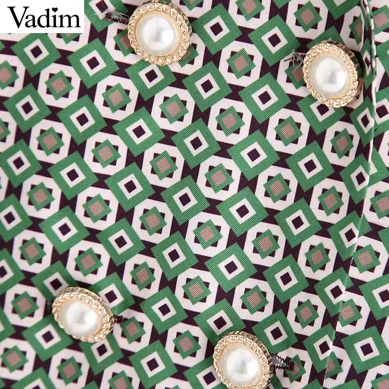 Vadim Женская шикарная двубортная блузка с принтом Алмазная пуговица длинным