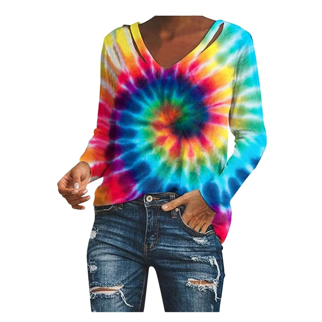 Тай-дай Толстовка Дамский фуражку кофта с v-образным вырезом градиент