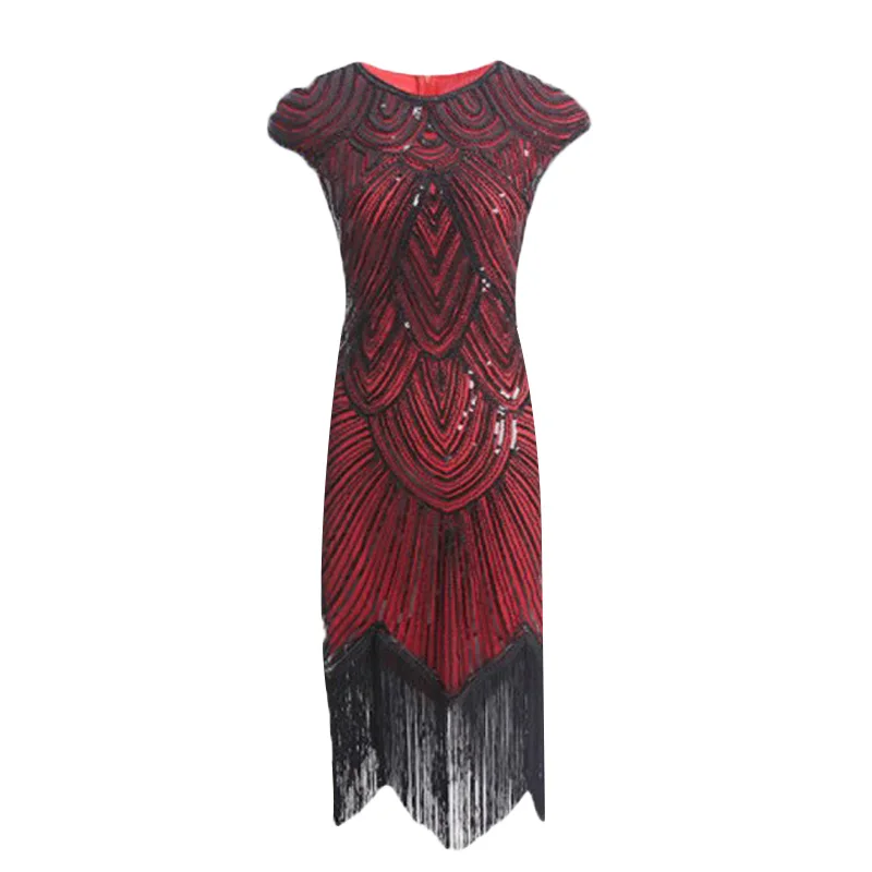 Womens Dress Ladies Beaded Fashion Evening Tassels Cocktail Irregular Sequins Short Sleeve | Женская одежда