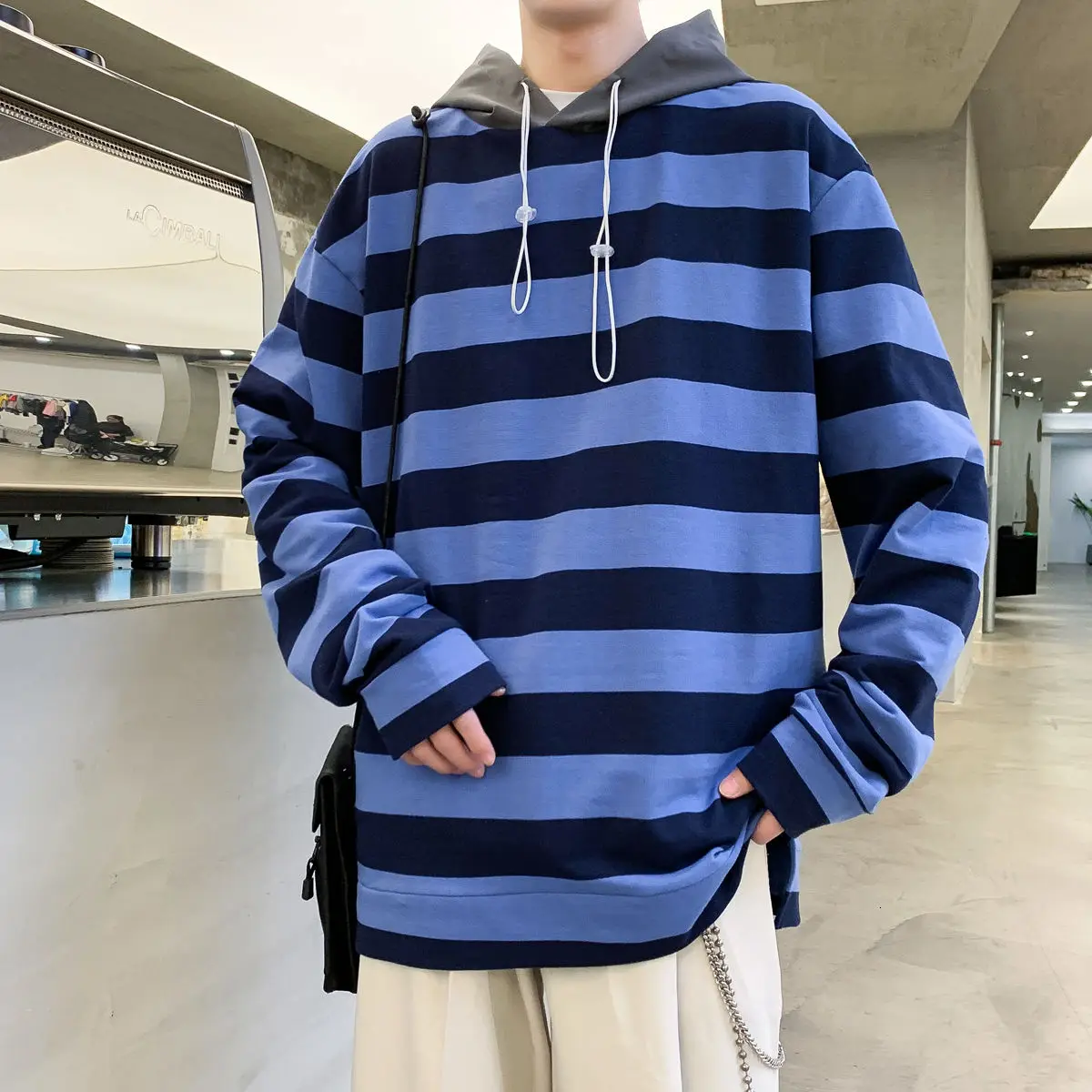 

Hoodie Stripe Men's Spring Summer Fashion Loose Hooded Coat Streetwear Tidal Current Leisure College Free Shipping Best