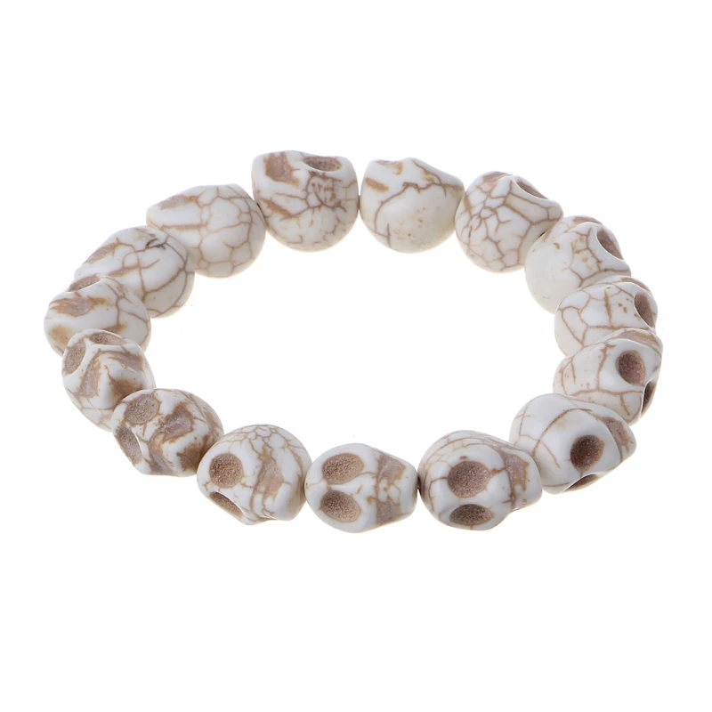 

652B Tibetan Prayer Multi Color Skull Beads Handmade Stretch Bracelet Fashion Jewelry