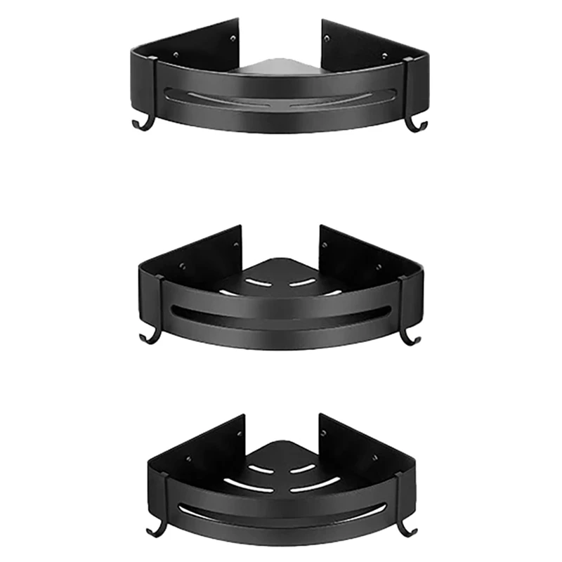 

Corner Shelf Bathroom Storage Shelves No Drilling Bathroom Accessories Aluminum Corner Shower Shelf with Hooks