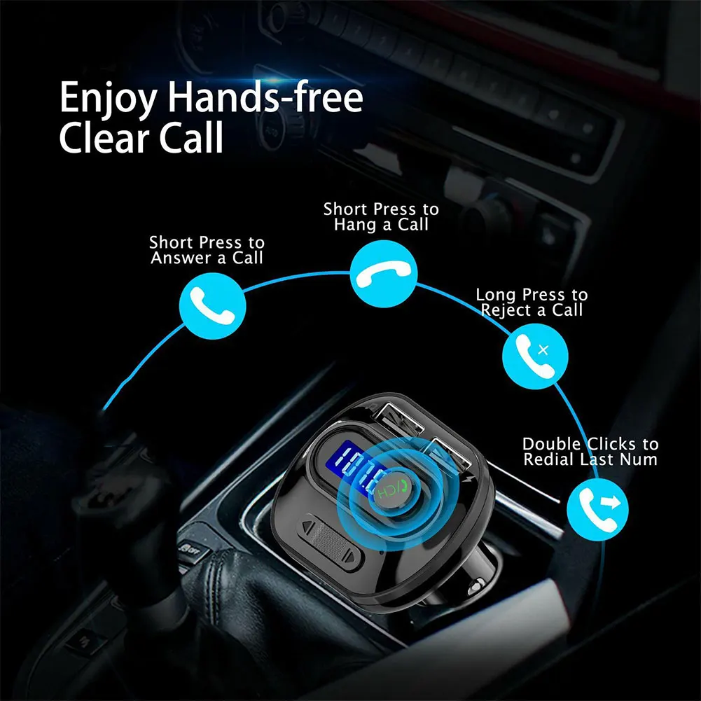 

Car USB Charger With Dual Port Wireless Radio FM Transmitter Radio Adapter Audio Receiver For MP WMA, WAV USB And AUX Cable