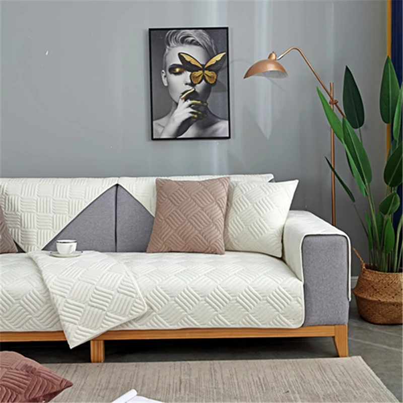 Чехол для дивана из плотной плюшевой ткани однотонный нескользящий в