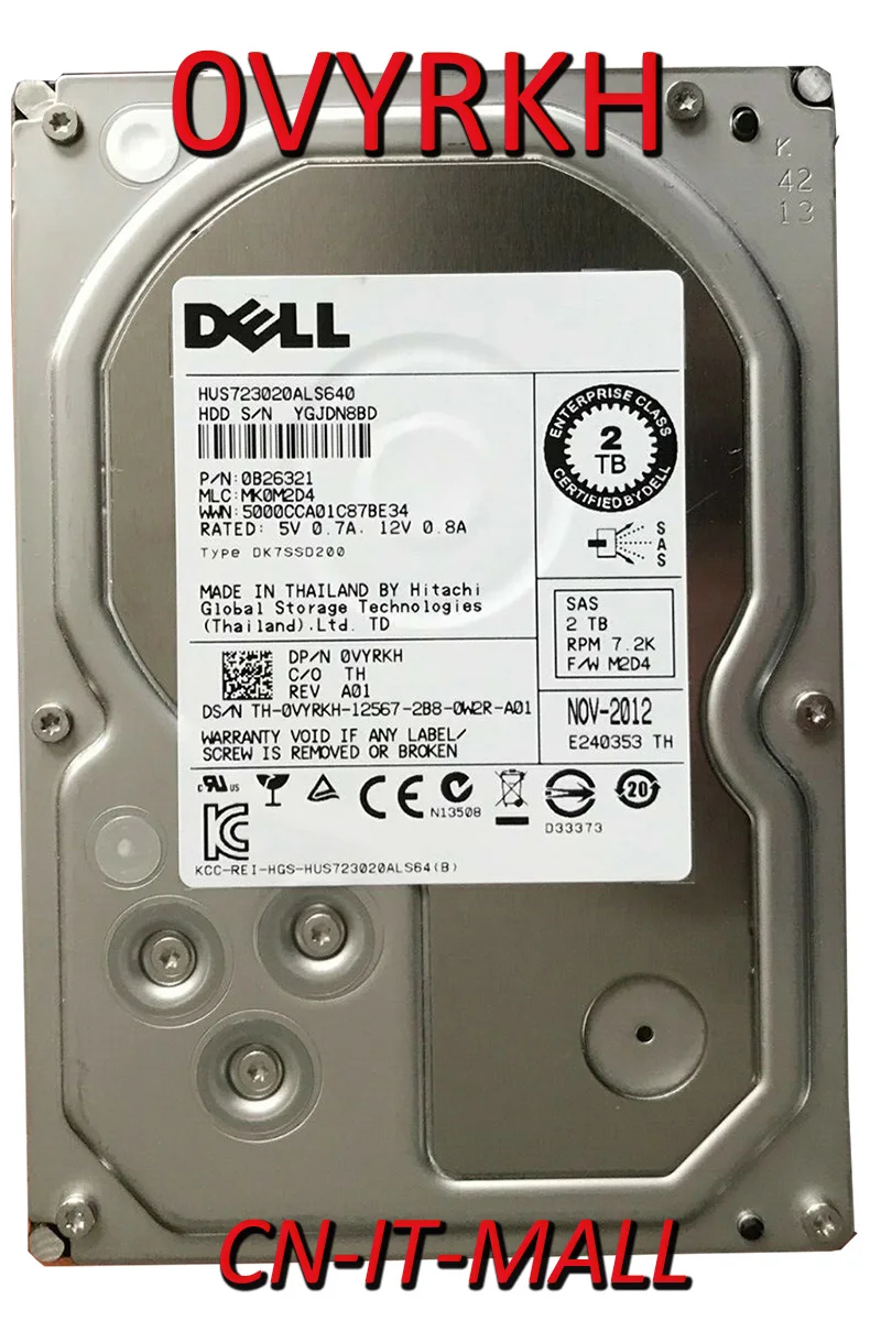 Original 0VYRKH VYRKH HUS723020ALS640 2TB 7200 RPM 64MB Cache SAS 6Gb/s 3.5  Enterprisel Hard Drive