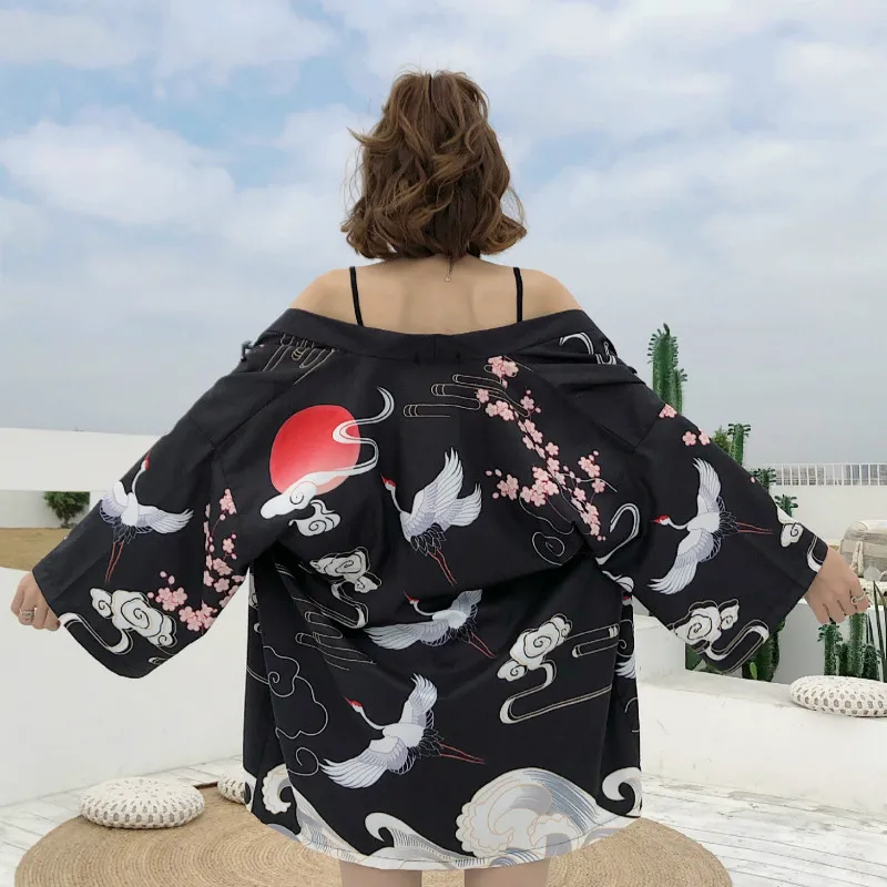 

Summer Japanese Sunscreen Clothing Loose Kimono Cardigan Female Jacket Yukata Cosplay Kimono Mujer Blouse Shirt Haori Geisha